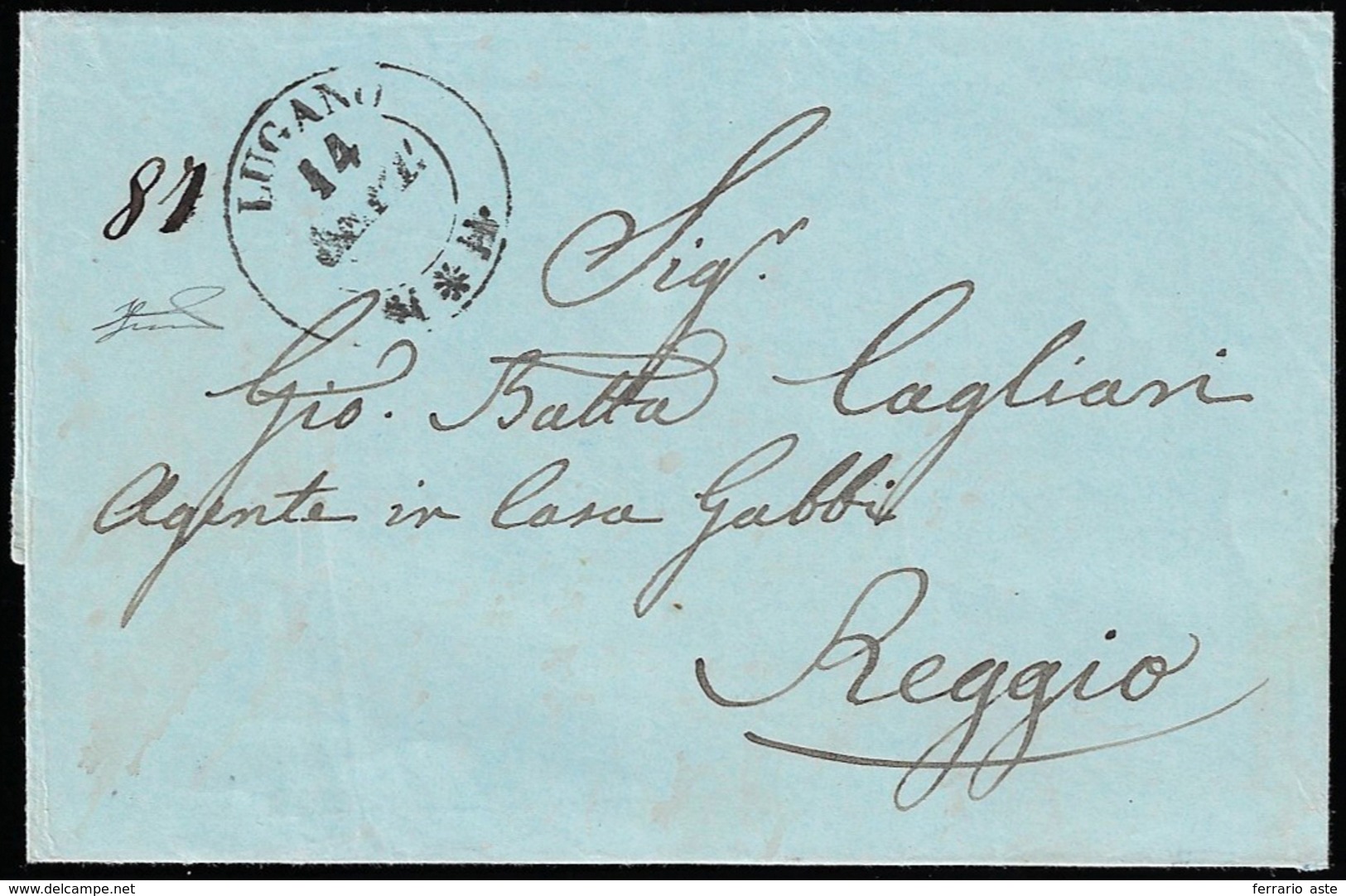 INCOMING MAIL SVIZZERA 1850 - Lettera Non Affrancata Da Lugano 14/9/1850 A Reggio, Tassata In Arrivo... - Modène