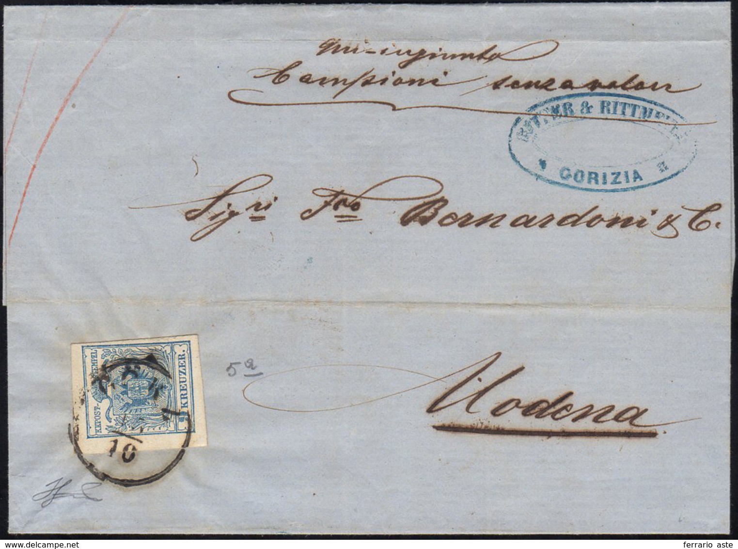 INCOMING MAIL AUSTRIA 1857 - 9 Kr. Azzurro, A Macchina (5/I), Perfetto, Su Sovracoperta Di Lettera D... - Modène