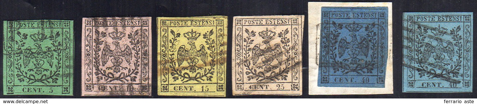 1852 - Prima Emissione, Sei Valori (1/6), Usati, Perfetti. Cert. Bolaffi Per Il 40 Cent. Celeste.... - Modène