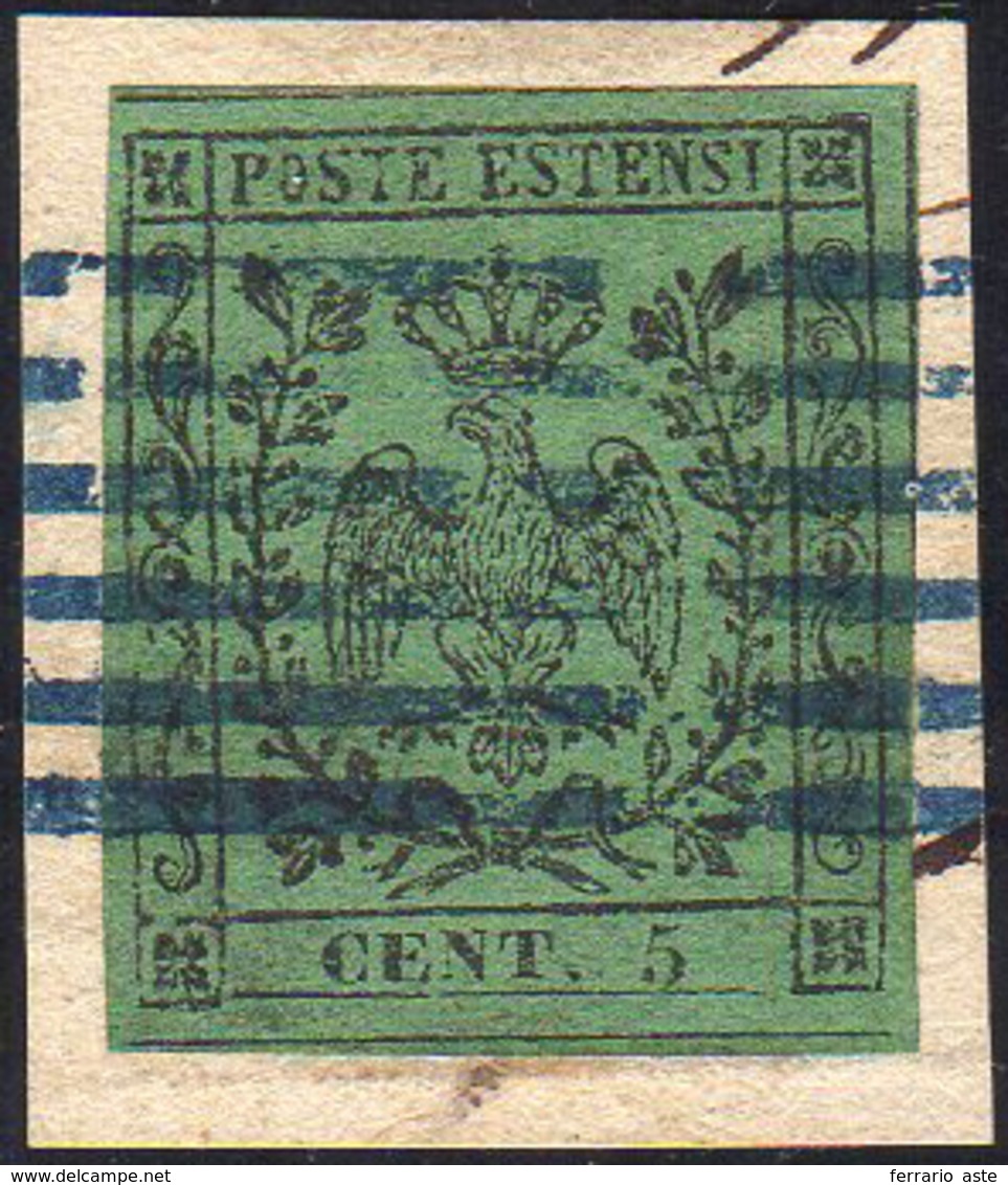 1852 - 5 Cent. Verde, I Emissione (1), Usato Su Piccolo Frammento, Perfetto. Colla, Ferrario.... - Modène