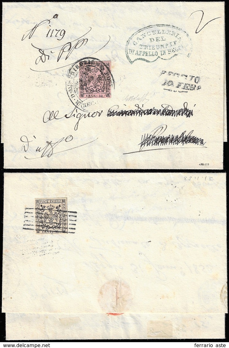 1853 - 10 Cent. Rosa E, Al Verso, 25 Cent. Camoscio Chiaro, Entrambi I Emissione (2,4), Perfetti, Su... - Modène