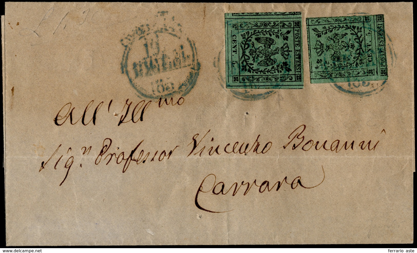 1852 - 5 Cent. Verde, II Emissione (7), Due Esemplari, Uno Con Evidente Varietà Di Clichè, Perfetto ... - Modène