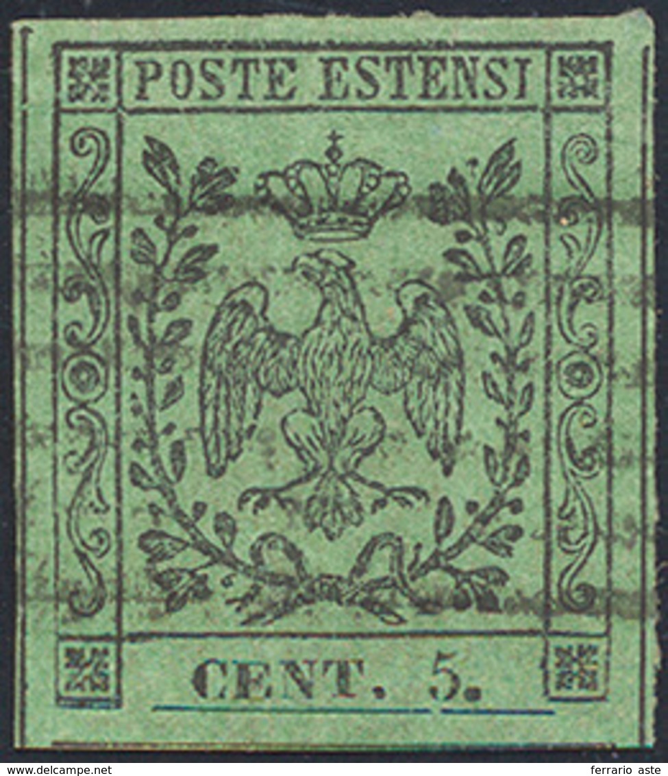 1852 - 5 Cent. Verde, II Emissione, Varietà Punto Grosso Dopo "5" (7), Usato, Perfetto. Bella Variet... - Modène