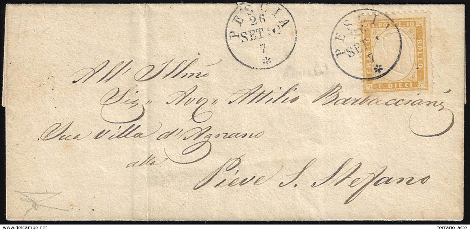 1862 - 10 Cent. Bistro Giallastro (1), Non Dentellato In Basso, Pos. 50, Separato In Basso A Mano, P... - Autres & Non Classés