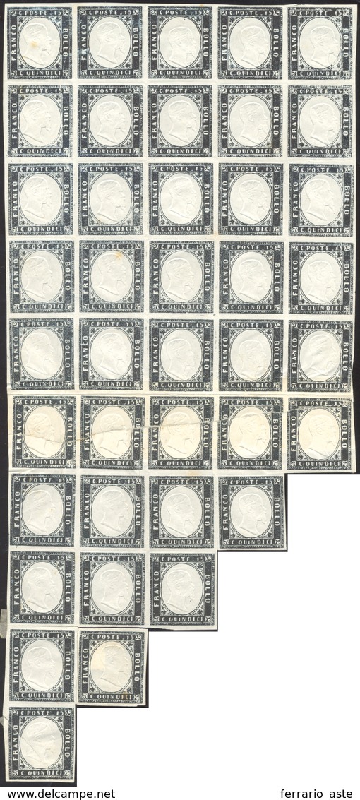 1863 - 15 Cent. Nero, Tipo Sardegna (11), Prova In Nero, Senza Gomma, Blocco Di Quaranta, Più Tre Es... - Autres & Non Classés