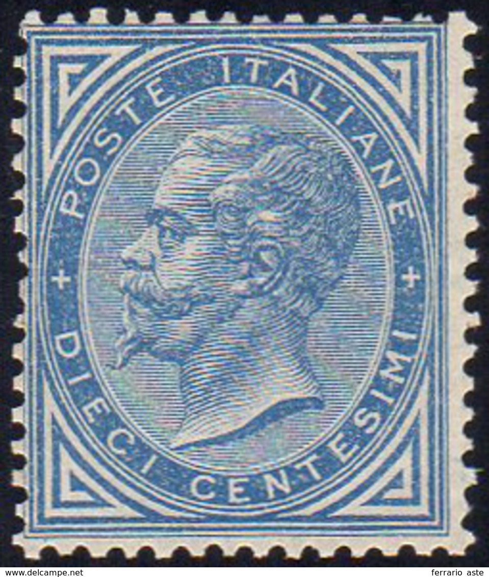 1877 - 10 Cent. Azzurro (27), Discreta Centratura, Gomma Originale, Perfetto. Bello! Cert. Finanziar... - Autres & Non Classés