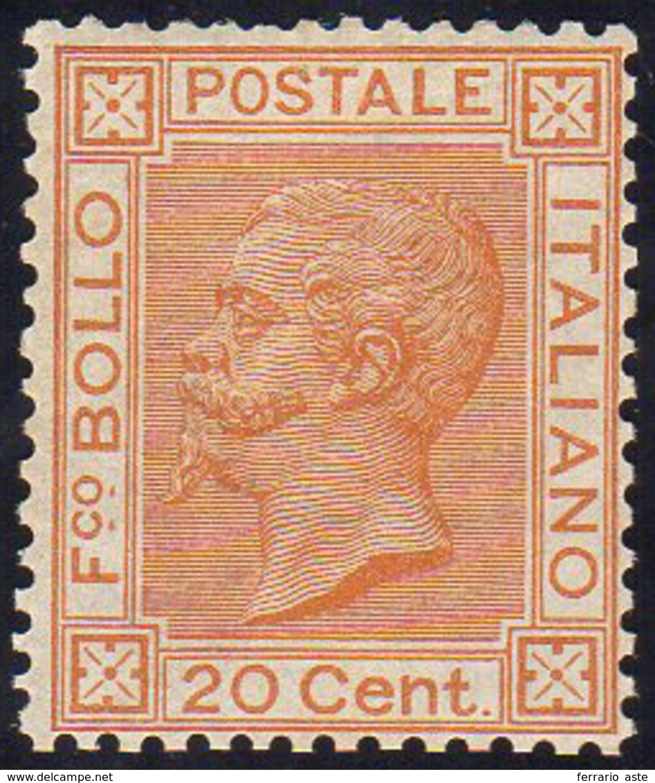 1877 - 20 Cent. Ocra Arancio (28), Buona Centratura, Gomma Originale, Perfetto. Bello! Mondolfo, A.D... - Autres & Non Classés