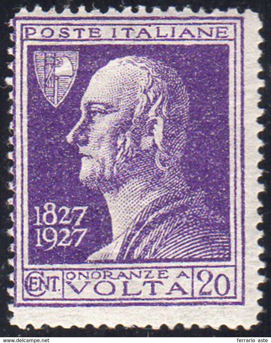 1927 - 20 Cent. Volta Violetto, Errore Di Colore, Francobollo Naturale (210A), Gomma Integra, Perfet... - Other & Unclassified