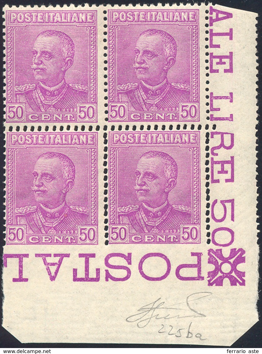 1928 - 50 Cent. Parmeggiani, Blocco Di Quattro Angolo Di Foglio, I Due Esemplari Inferiori Non Dente... - Other & Unclassified