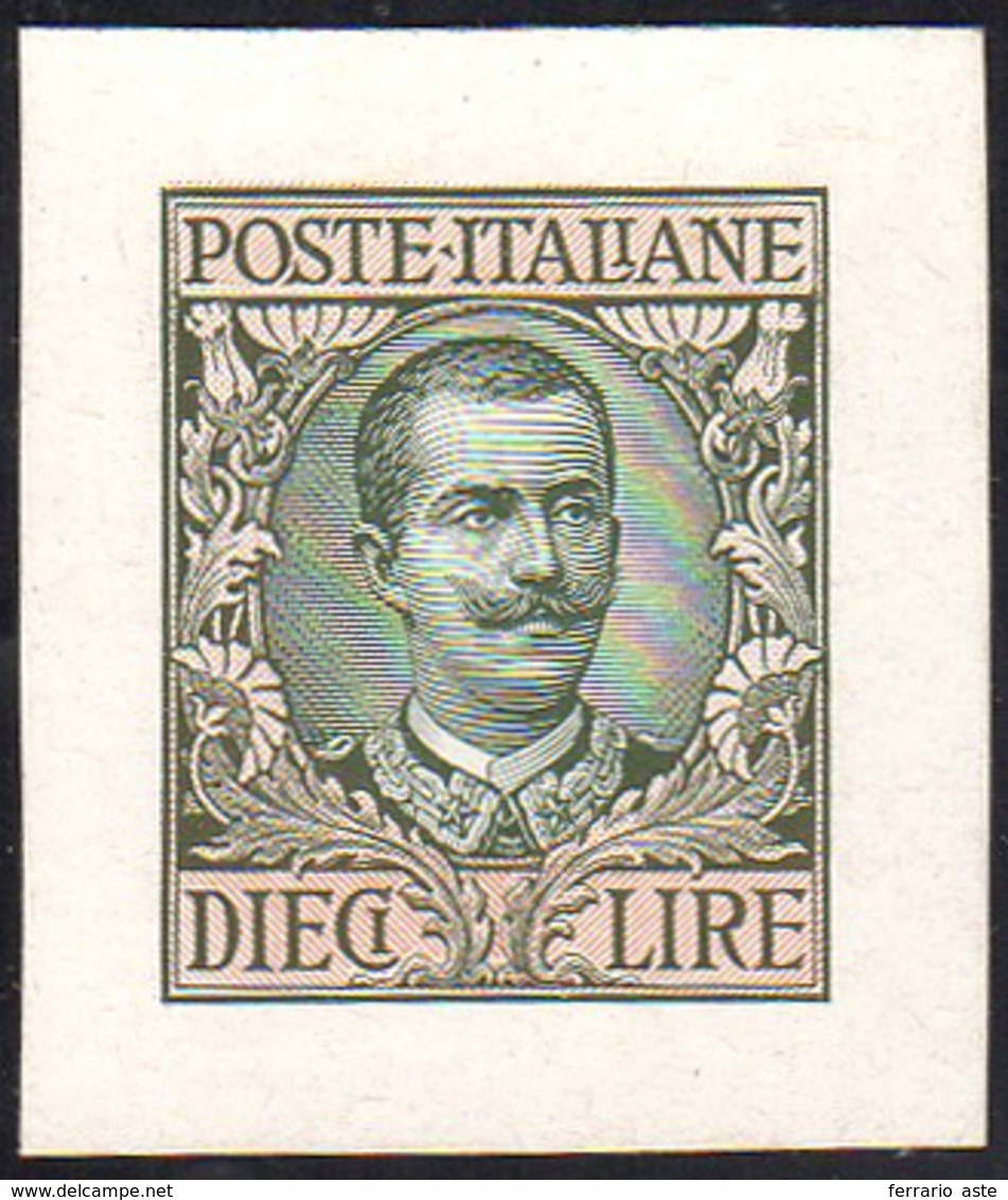 1910 - 10 Lire Floreale (91), Prova D'archivio Nei Colori Adottati, Non Dentellata, Su Cartoncino Sp... - Other & Unclassified