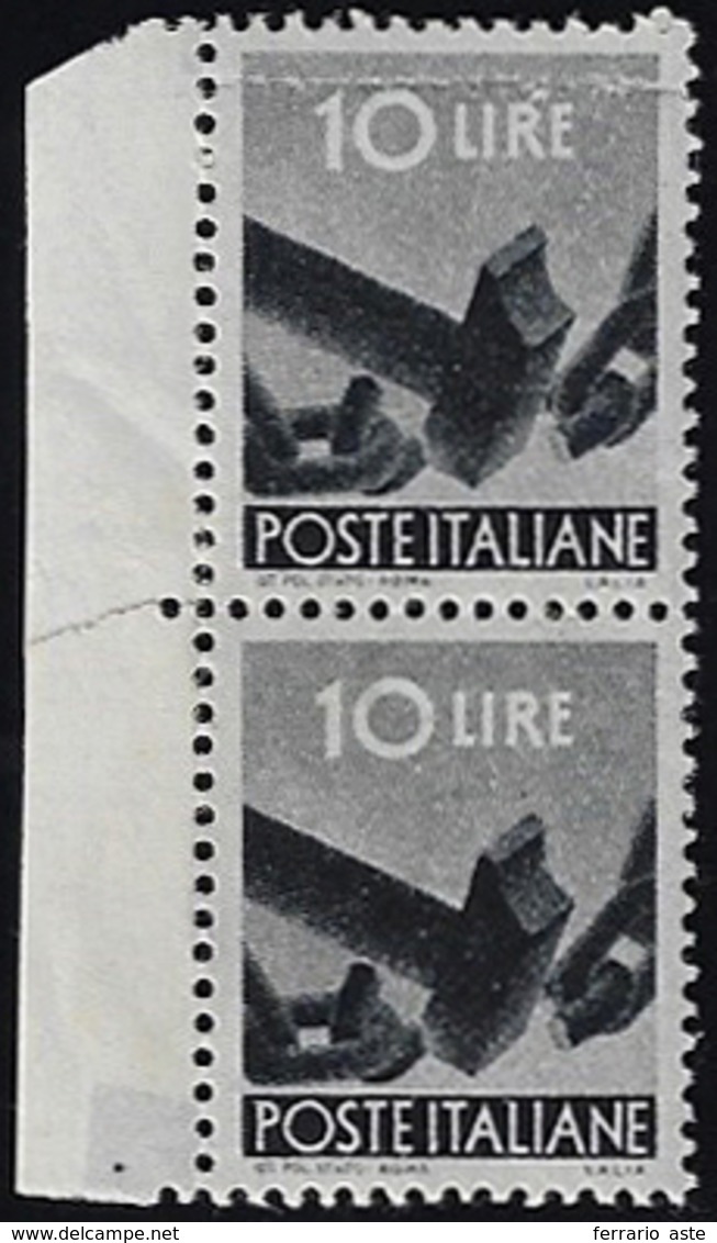 1945 - 10 Lire Democratica, Stampa Su Carta Ricongiunta (558t), Coppia, Gomma Integra, Perfetta. Car... - Autres & Non Classés