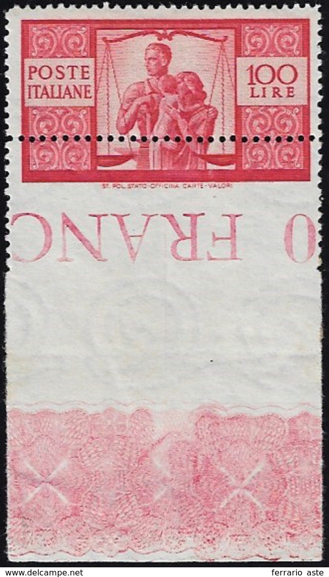 1946  - 100 Lire Democratica, Dentellatura Inferiore Fortemente Spostata In Alto (565avab), Bordo Di... - Autres & Non Classés