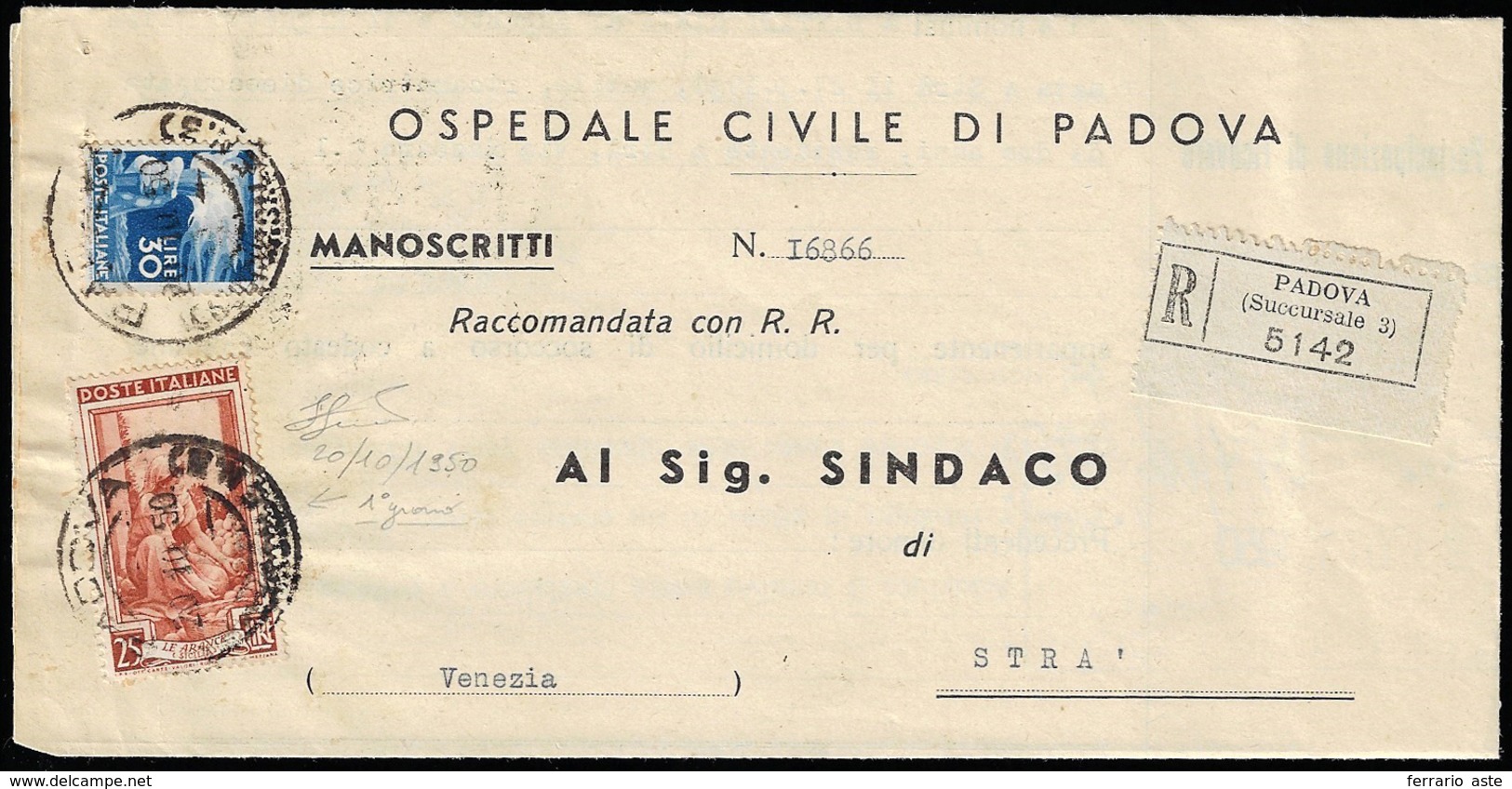 1950 - 25 Lire Italia Al Lavoro E 30 Lire Democratica (643,563), Perfetti, Su Manoscritti Raccomanda... - Autres & Non Classés