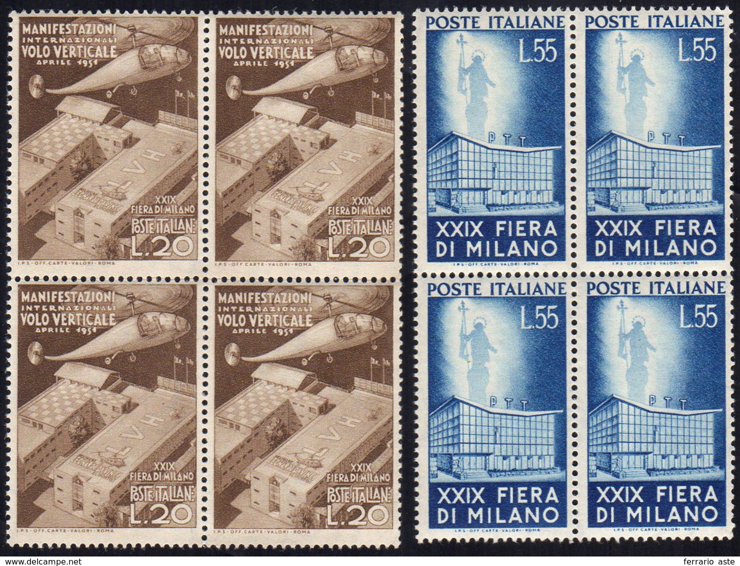 1951 - Fiera Di Milano (657/658), Blocchi Di Quattro, Gomma Integra, Perfetti.... - Autres & Non Classés