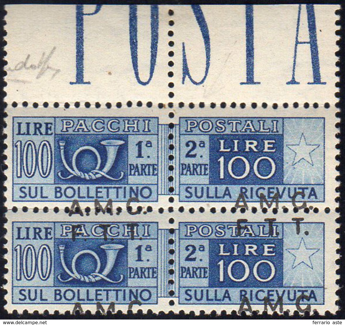 PACCHI POSTALI 1947 - 100 Lire Soprastampa Su Due Righe, Dent. 13 1/4, Soprastampa Obliqua (9/If), C... - Autres & Non Classés