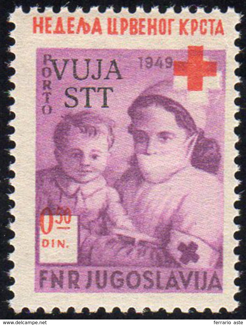 1950 - 0,50 D. Violetto Pro Croce Rossa (34), Stampa Del Rosso Fortemente Spostata In Alto, Gomma Or... - Autres & Non Classés