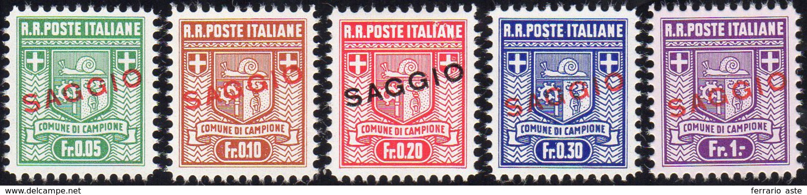 CAMPIONE D'ITALIA 1944 - Stemma, I Tiratura (1a/5a), Soprastampati "saggio", Gomma Integra, Perfetti... - Non Classés