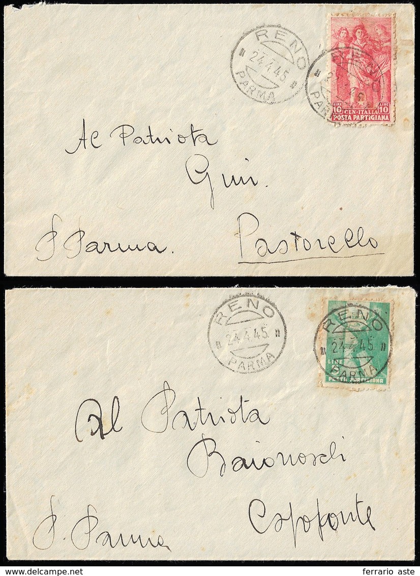 PARMA 1945 - 5  E 10 Lire Posta Partigiana (1/2), Isolati Su Due Buste Da Reno 24/4/1945 A Capoponte... - Comité De Libération Nationale (CLN)