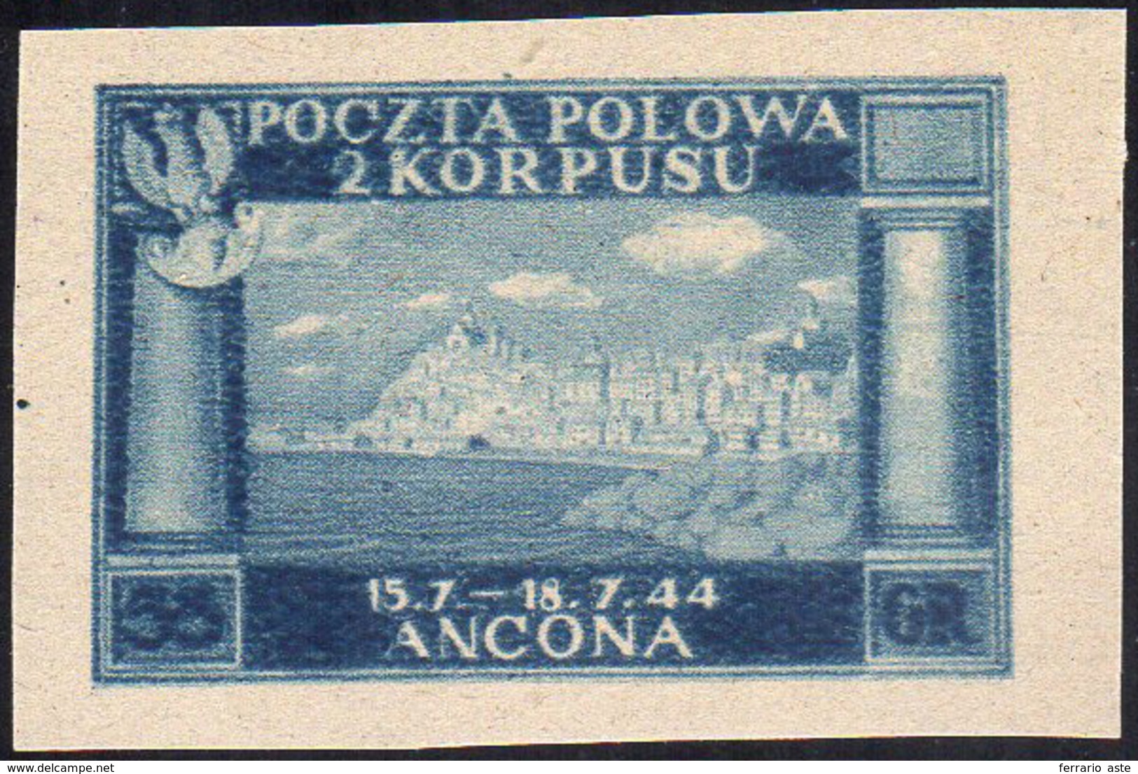 1946 - 55 G. Azzurro Scuro Vittorie Polacche, Carta Grigiastra, Non Dentellato (2Aa), Gomma Integra,... - 1946-47 Période Corpo Polacco