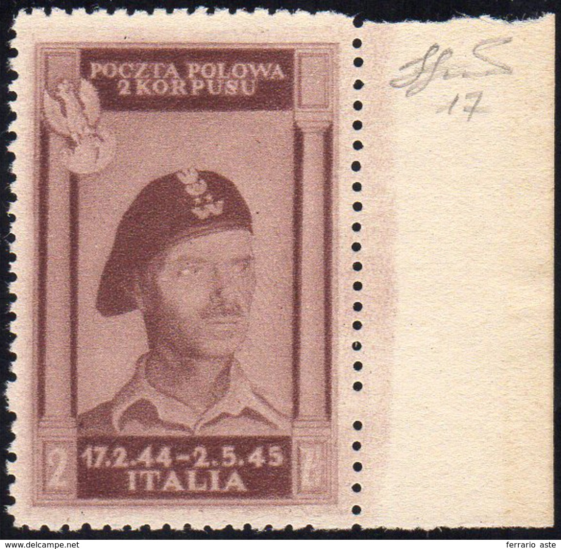 1946 - 2 Z. Bruno Lillaceo Vittime Polacche, Carta Bianca, Colore Cambiato (17), Ottima Centratura, ... - 1946-47 Période Corpo Polacco