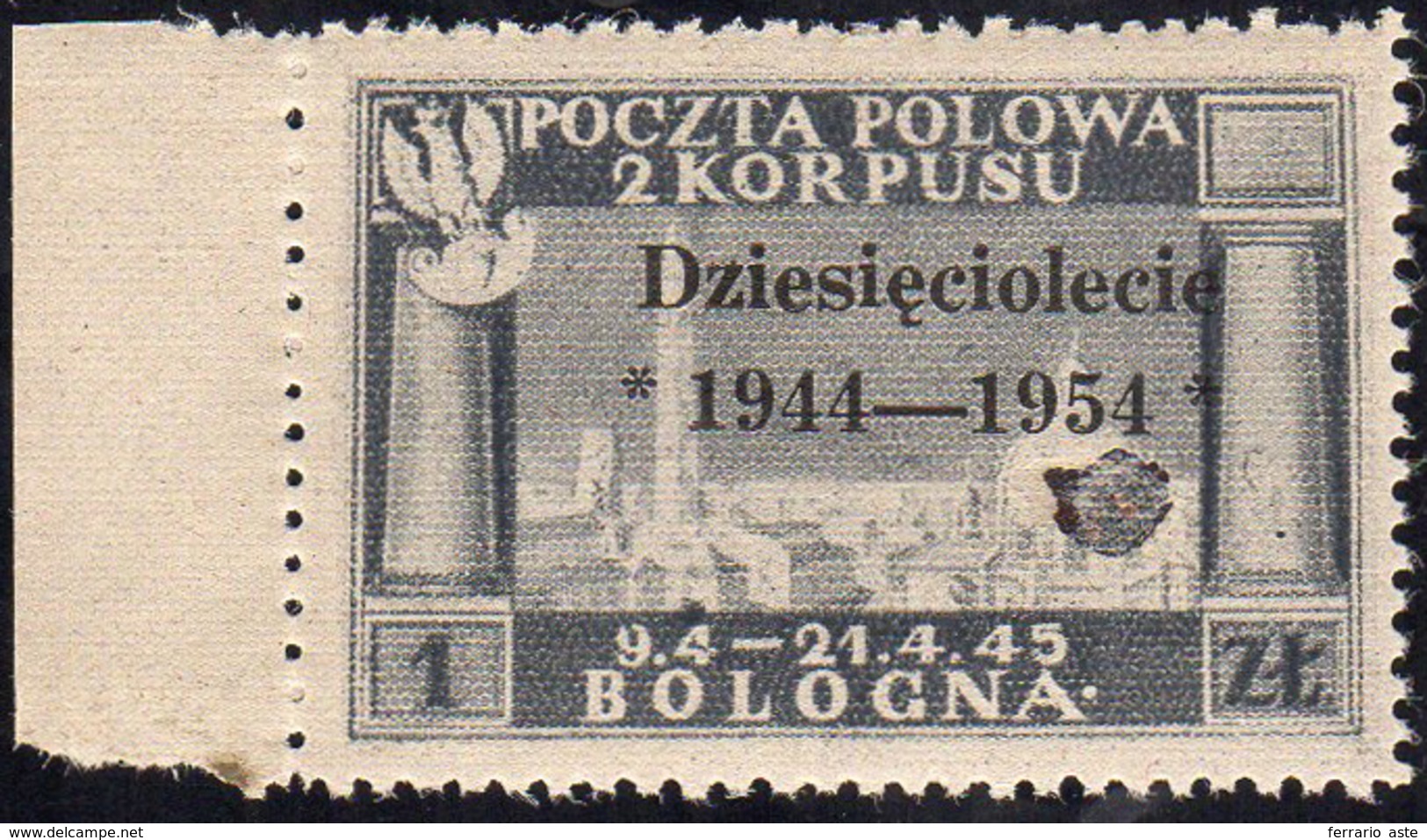 GOVERNO DI LONDRA 1954 - 1 Z. Soprastampa Nera, Evidente Varietà Nell'impasto Della Carta (2), Gomma... - 1946-47 Période Corpo Polacco