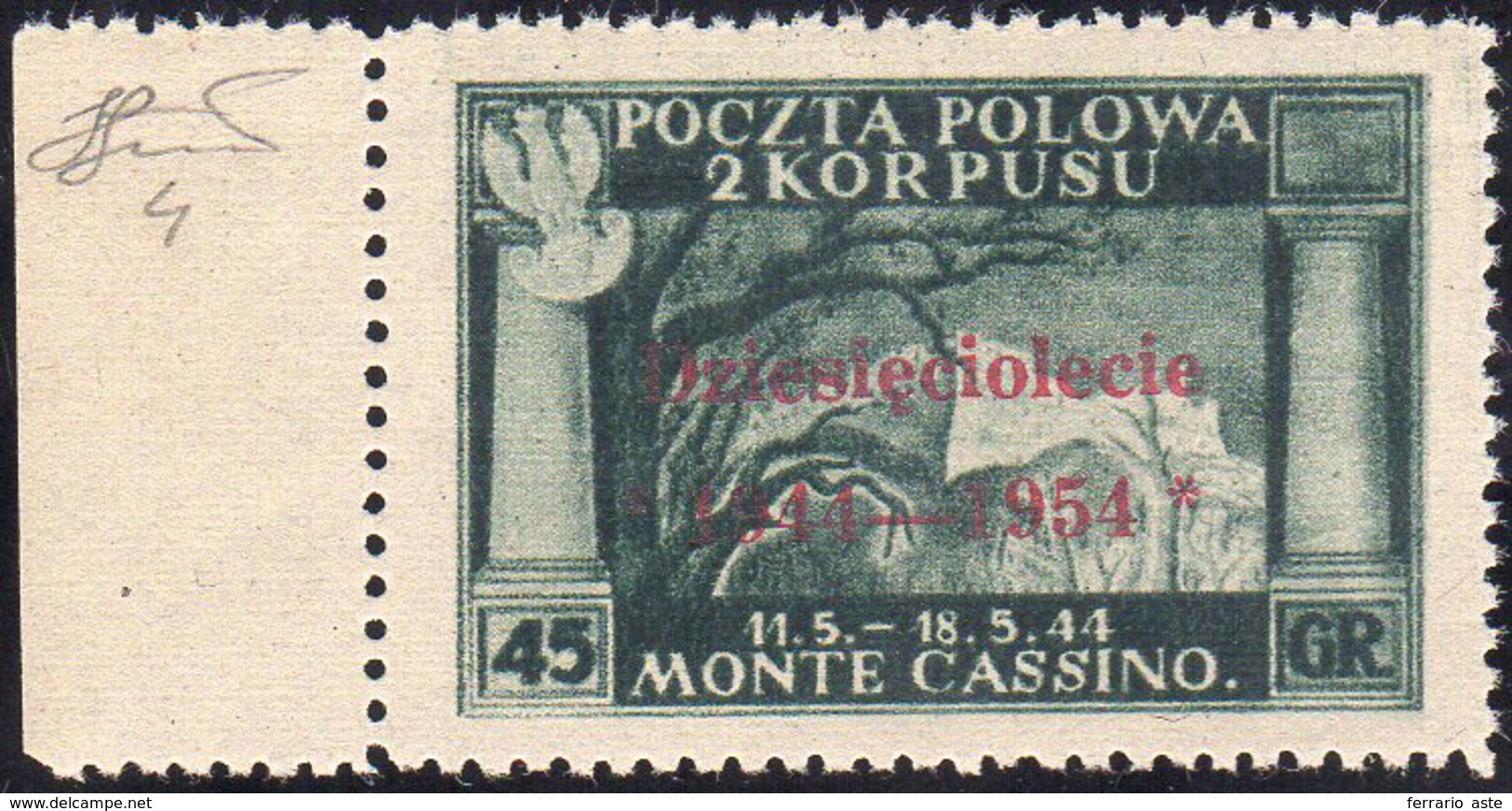 GOVERNO DI LONDRA 1954 - 45 G. Soprastampa Carminio (4), Ottima Centratura, Bordo Di Foglio, Gomma I... - 1946-47 Période Corpo Polacco