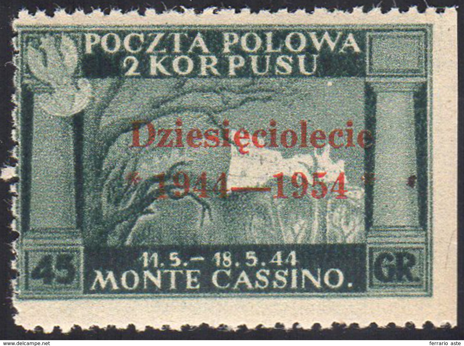 GOVERNO DI LONDRA 1954 - 45 G. Soprastampa Vermiglio, Non Dentellato A Destra (7,nota), Gomma Integr... - 1946-47 Période Corpo Polacco