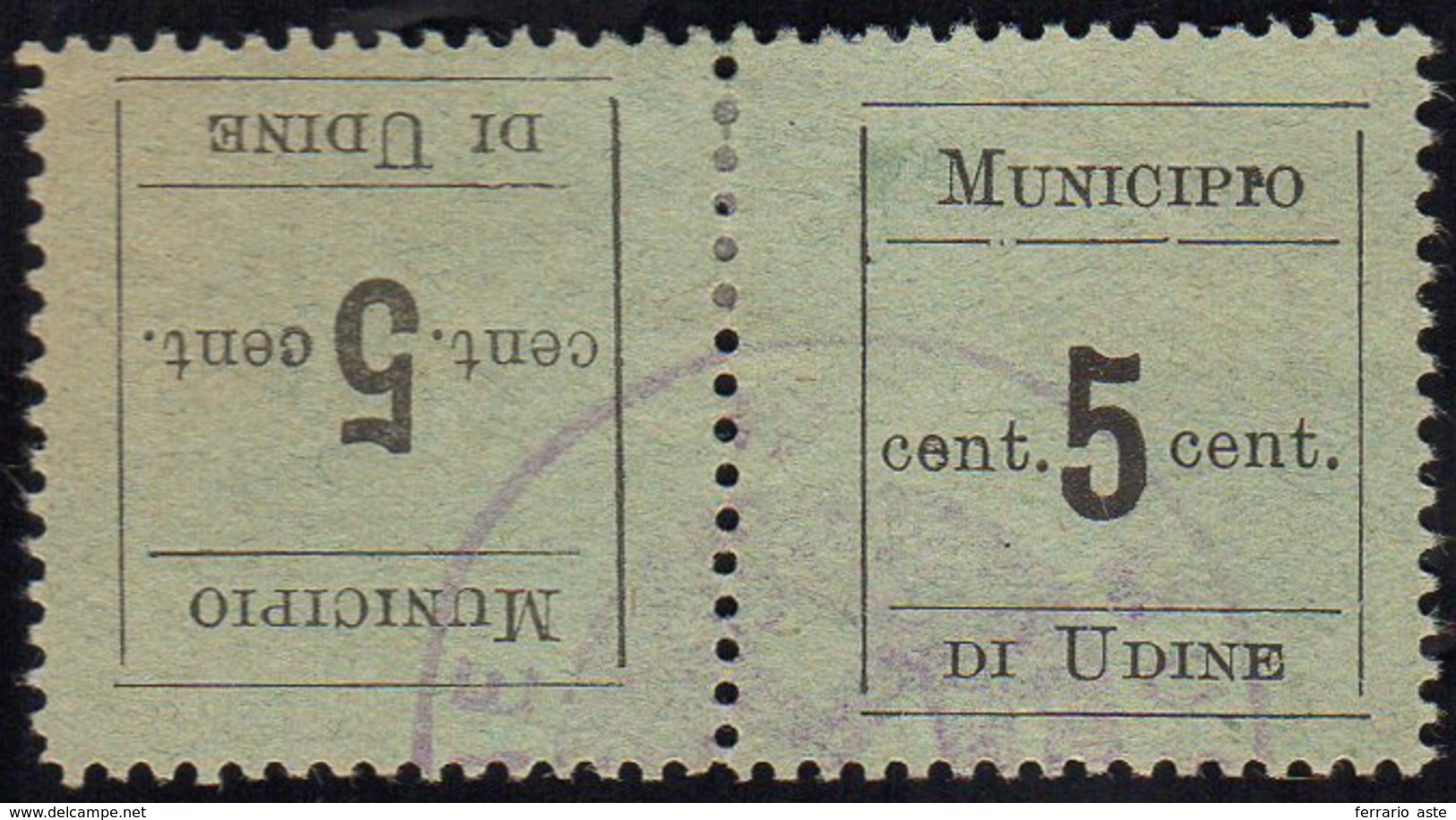 UDINE 1918 - 5 Cent., Coppia Orizzontale Tete-beche, Dentellata Su Quattro Lati (1d), Usata, Perfett... - Autres & Non Classés