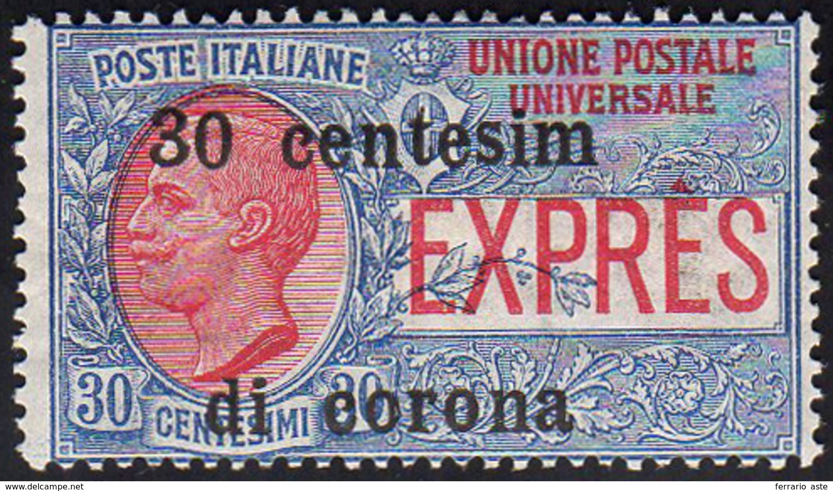 TRENTO E TRIESTE ESPRESSI 1919 - 30 Cent. Su 30 Cent., Senza La "i" Di "centesimi" (2c), Gomma Integ... - Autres & Non Classés
