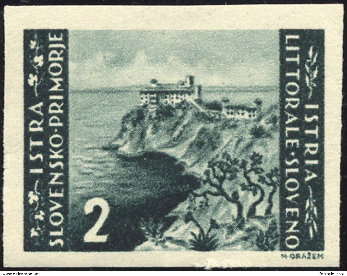 ISTRIA E LIT. SLOVENO 1945 - 2 Lire, Non Dentellato (55a), Gomma Originale, Perfetto.... - Autres & Non Classés