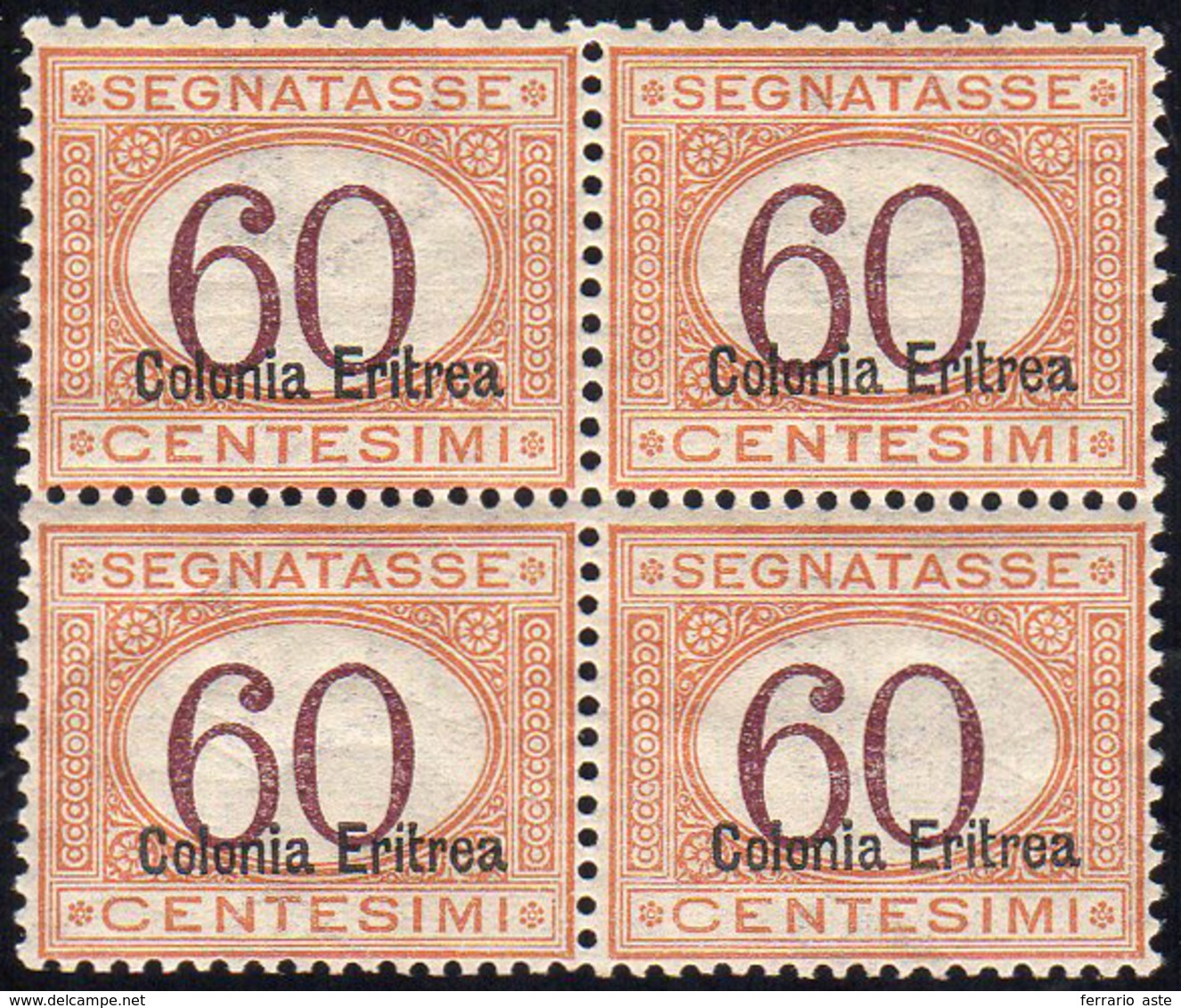 SEGNATASSE 1926 - 60 Cent. Arancio E Bruno, Soprastampa In Basso (25), Blocco Di Quattro, Gomma Inte... - Erythrée