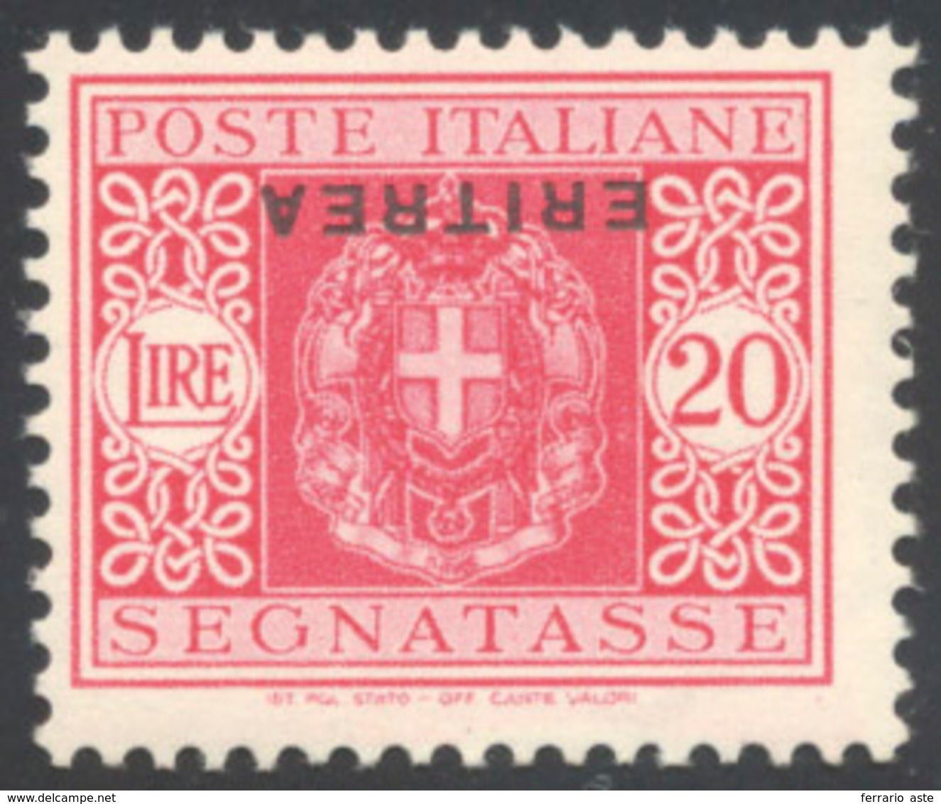 SEGNATASSE 1934 - 20 Lire Soprastampa Capovolta (38a), Perfetto, Gomma Originale Integra. Ferrario.... - Erythrée