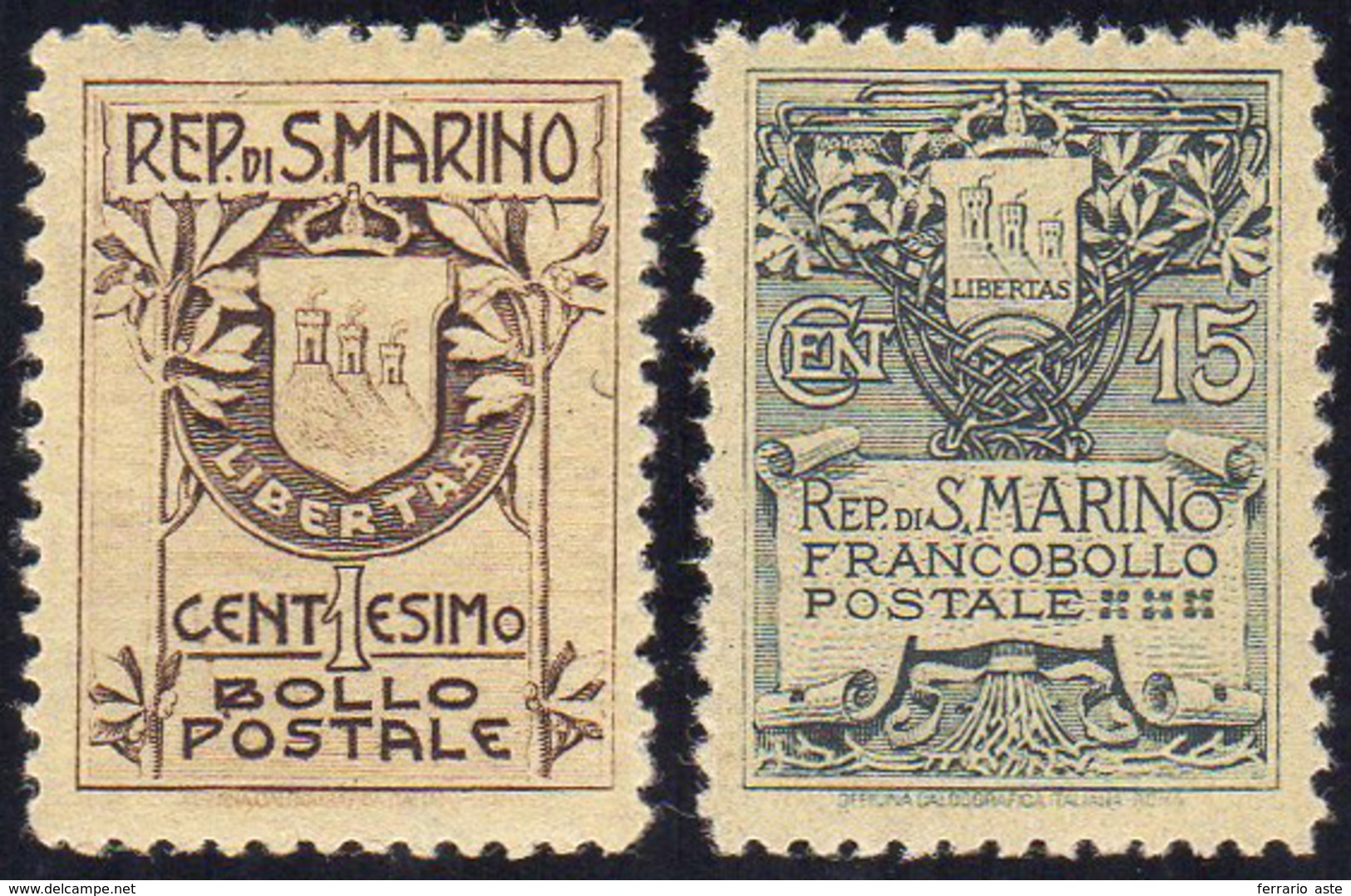 1910 - Stemma, Fondo Giallo (49/50), Gomma Integra, Perfetti. Belli! Cert. Ferrario.... - Autres & Non Classés