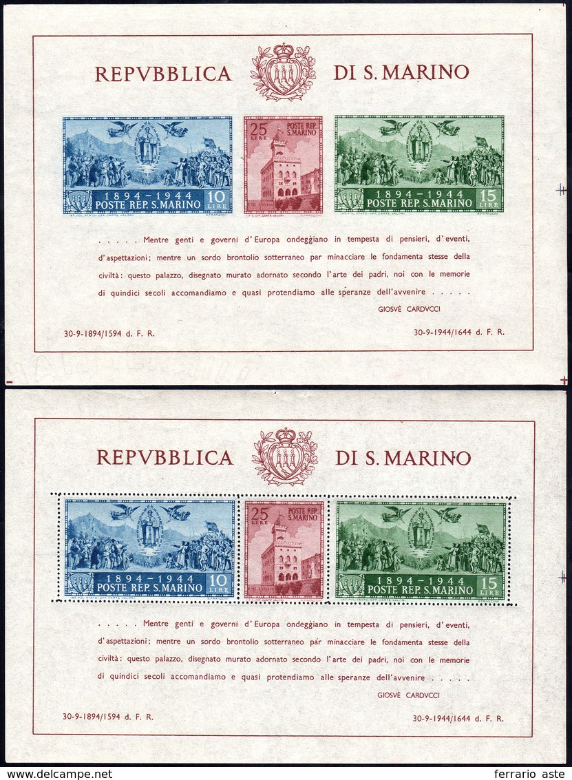 1945 - Palazzo Del Governo, Foglietto Dentellato E Non Dentellato (6/7), Perfetti, Gomma Originale I... - Blocks & Sheetlets