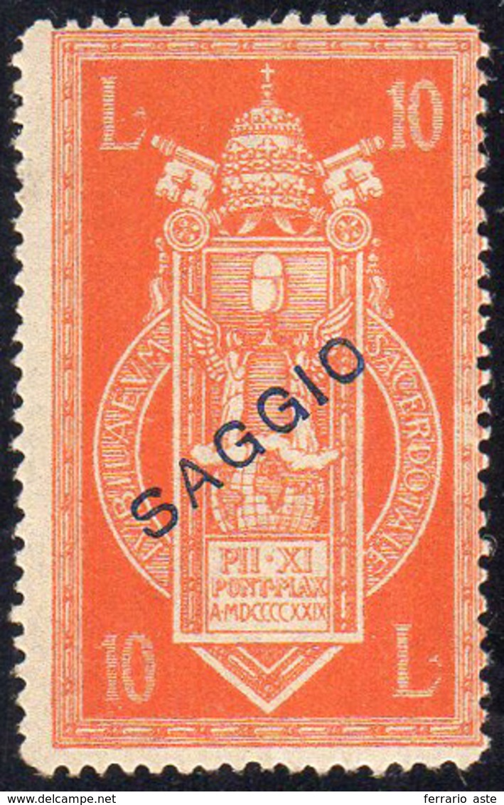 1929 - 10 Lire Arancio, Pio XI, Saggio Non Adottato Su Carta Senza Filigrana, Gomma Integra, Perfett... - Autres & Non Classés