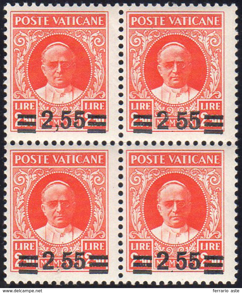1934 - 2,55 Su 2,50 Lire Provvisoria, Blocco Di Quattro Con Diversi Tipi Della Cifra "5", II+I, I+II... - Autres & Non Classés