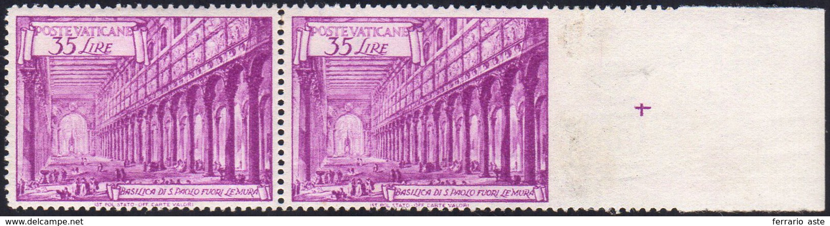 1949 - 35 Lire Basiliche, Non Dentellato A Destra, In Coppia Con Il Normale (129e), Gomma Integra, P... - Autres & Non Classés