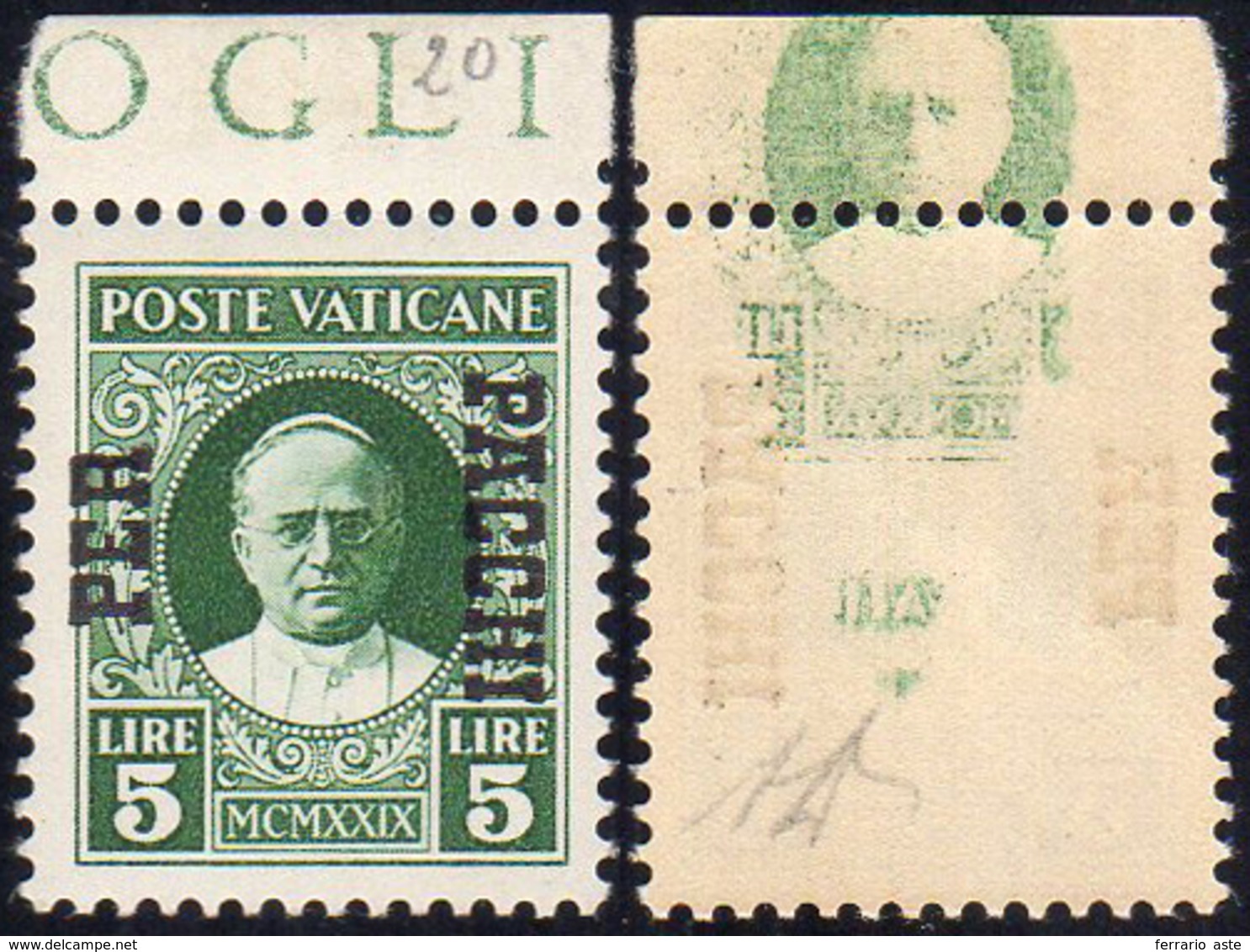 1931 - 5 Lire (12), Decalco Parziale Spostato In Alto Della Stampa Del Francobollo, Bordo Di Foglio,... - Colis Postaux