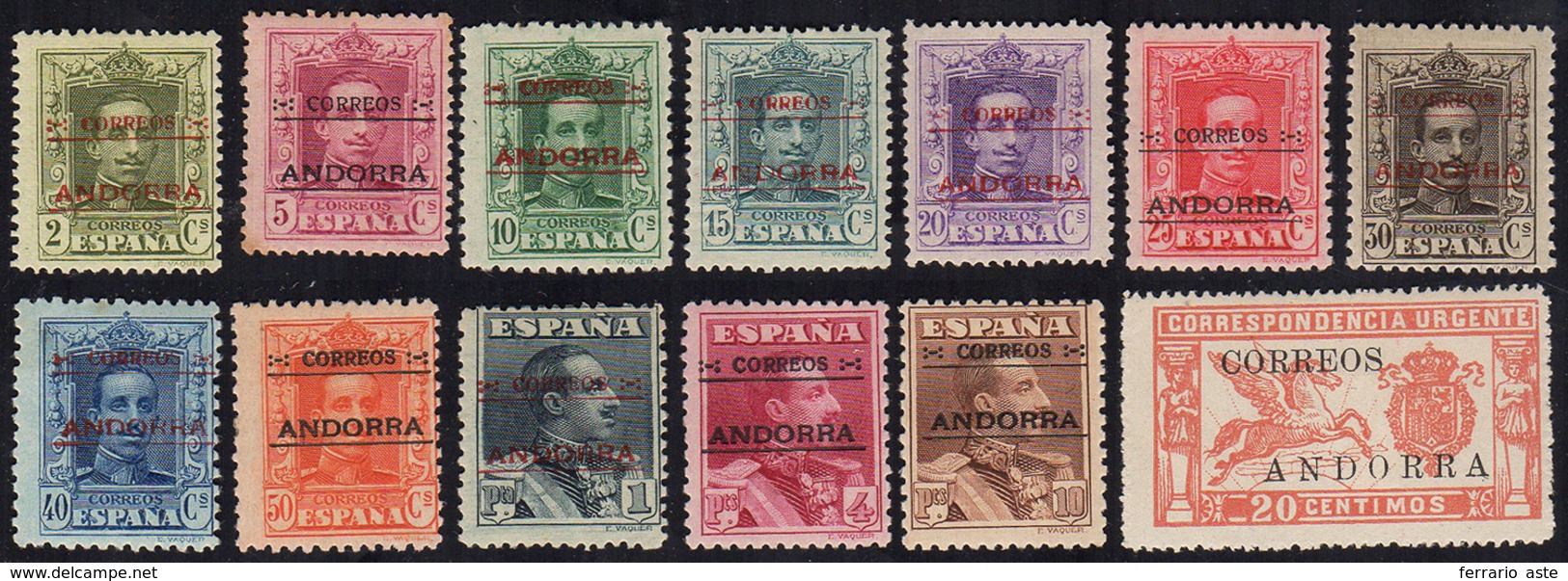 ANDORRA SPAGNOLA 1928 - Prima Emissione E 20 Cent. Espresso (1/12,13), Gomma Originale, Perfetti.... - Autres - Europe