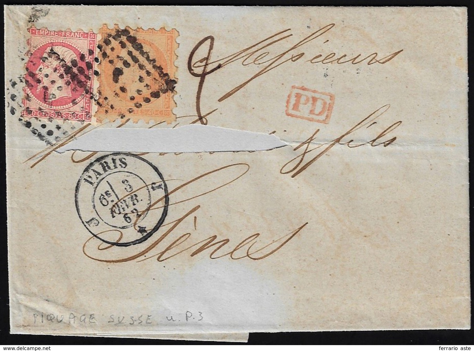 FRANCIA 1862 - 40 Cent. E 80 Cent. Napoleone III Susse (16k,17K), Perfetti, Su Sovracoperta Di Lette... - Autres - Europe