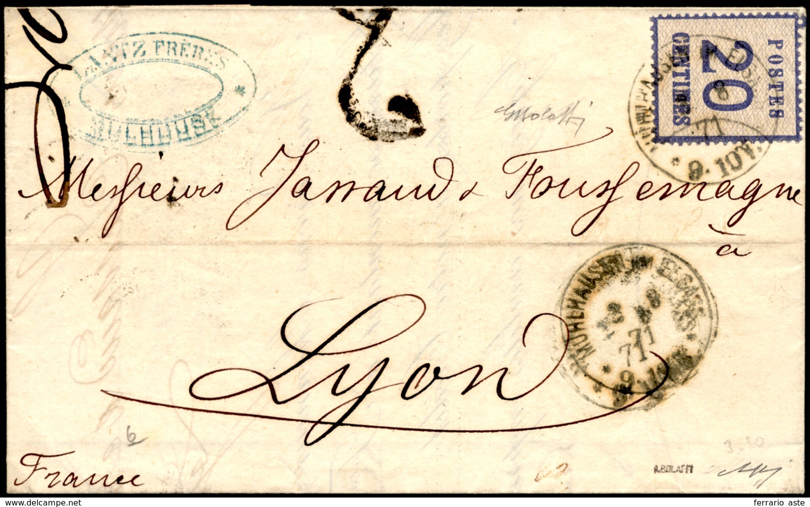 FRANCIA OCC. TEDESCA ALSAZIA E LORENA 1871 - 20 Cent. (6), Perfetto Su Lettera Da Muhlhausen Im Elsa... - Autres - Europe