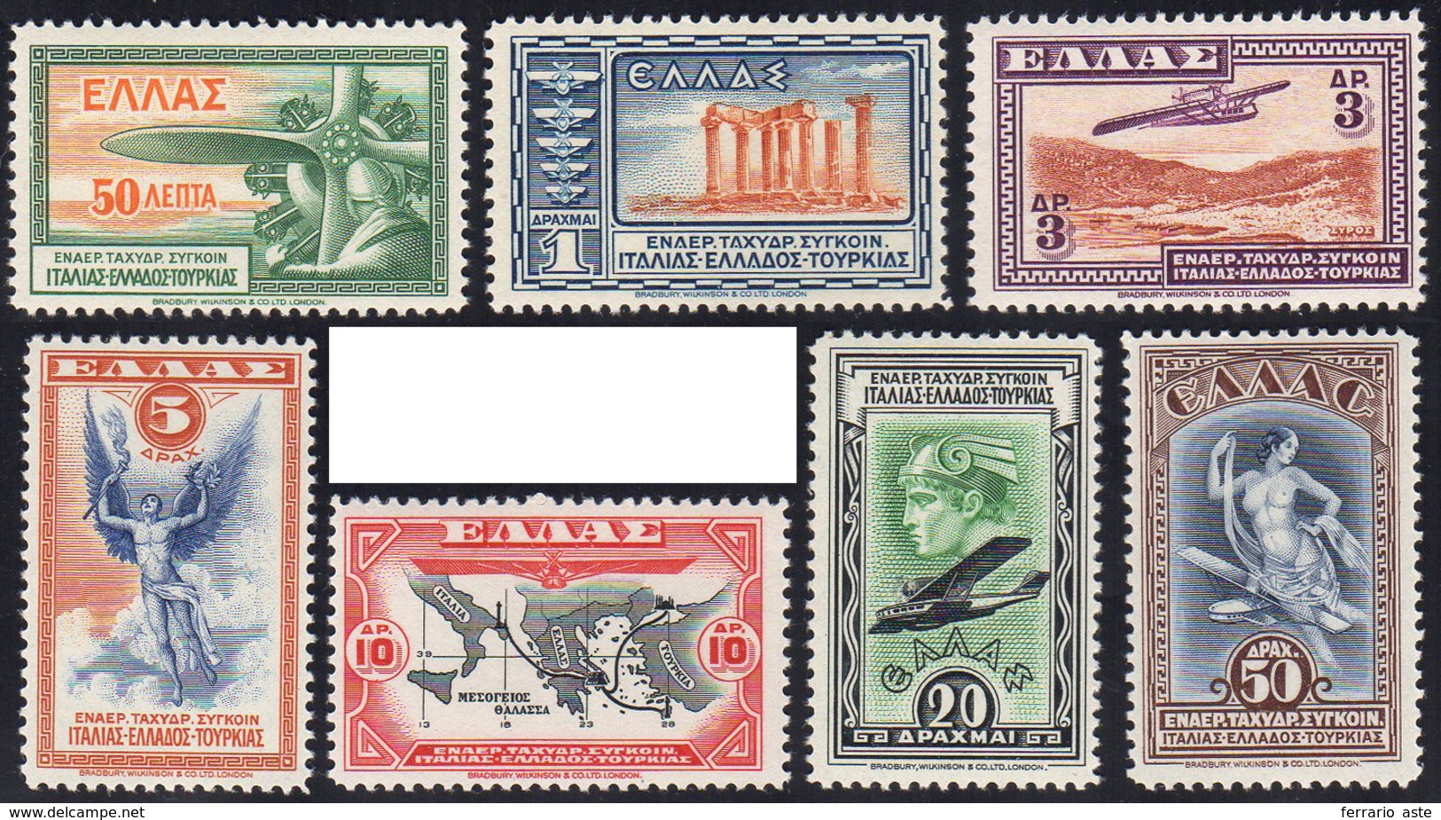 GRECIA POSTA AEREA 1933 - Soggetti Vari (8/14), Gomma Integra, Perfetti. Cert. G.Bolaffi.... - Autres - Europe