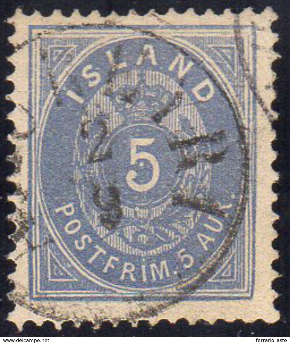 ISLANDA 1876 - 5 A. Azzurro, Valore In AUR (6), Usato, Perfetto. E.Diena.... - Autres - Europe