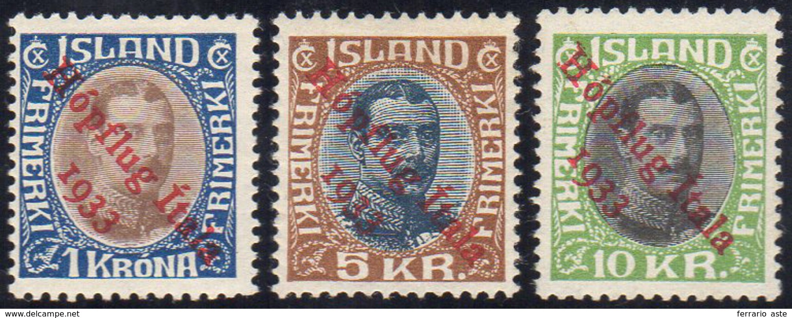 ISLANDA POSTA AEREA 1933 - Crociera Atlantica, Soprastampati (Bol.12/14), Gomma Originale, Perfetti.... - Autres - Europe