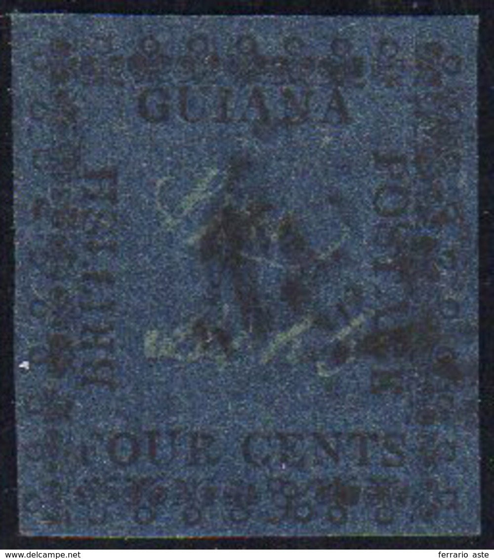 BRITISH GUIANA 1856 - 4 Cent. Blu (15), Usato. Sorani.... - Autres & Non Classés