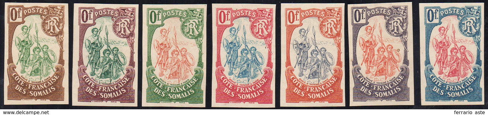 COTE DES SOMALIS 1902 - Guerrieri (50/52), Sette Prove Di Stampa In Colori Diversi, Senza Indicazion... - Autres & Non Classés