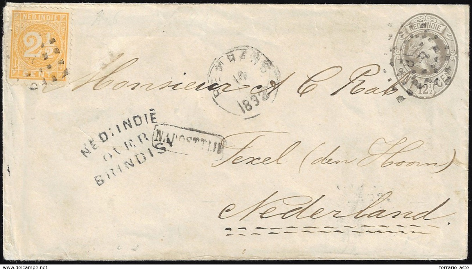 INDIE OLANDESI 1892 - 12 1/2 Cent. Busta Postale, Integrata Con 2 1/2 Cent. (19), Per L'Olanda 14/11... - Autres & Non Classés