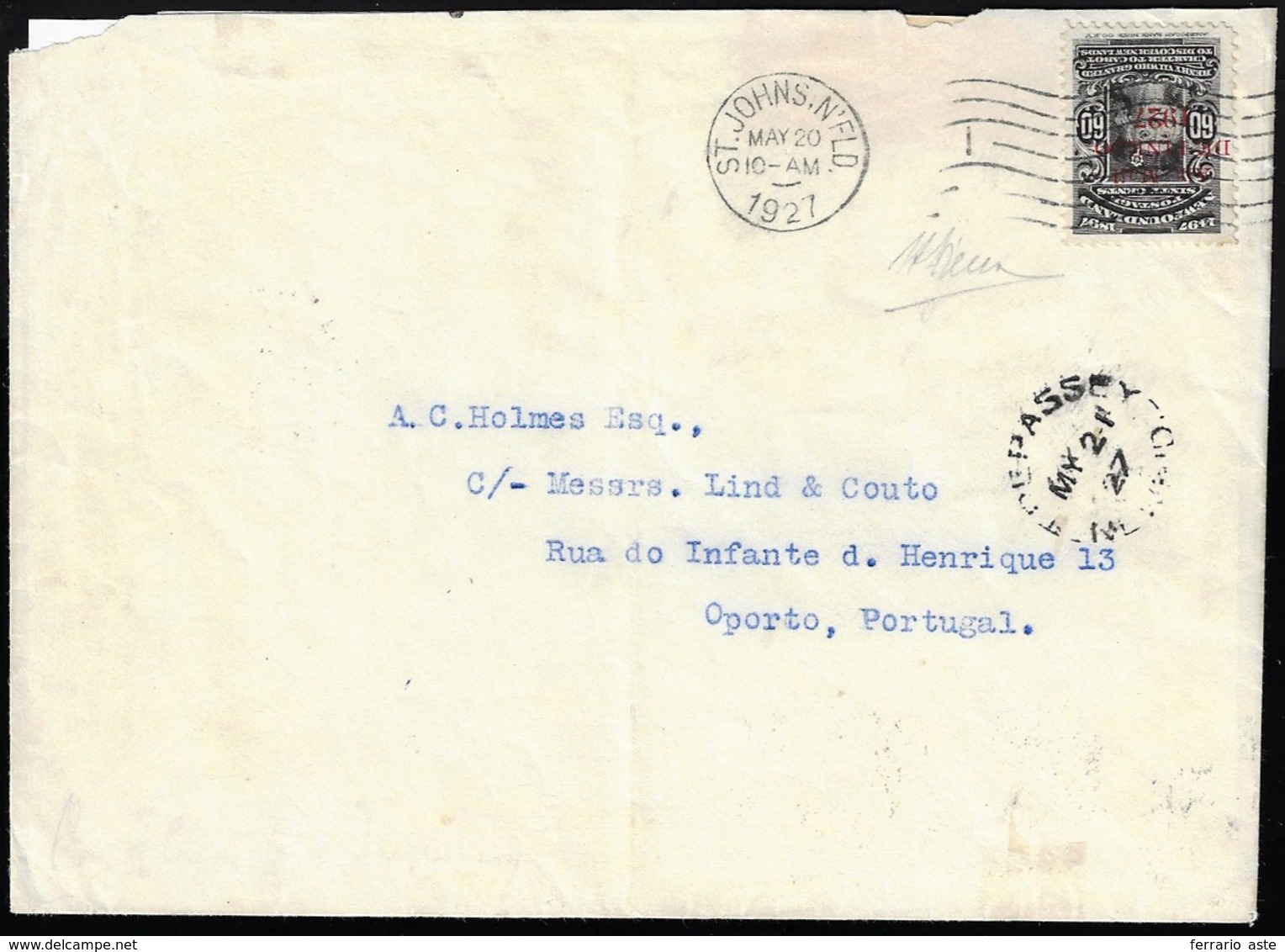 TERRANOVA NEW FOUNDLAND POSTA AEREA 1927 - 60 Cent. De Pinedo (Yv.61), Perfetto, Su Aerogramma Da St... - Autres & Non Classés