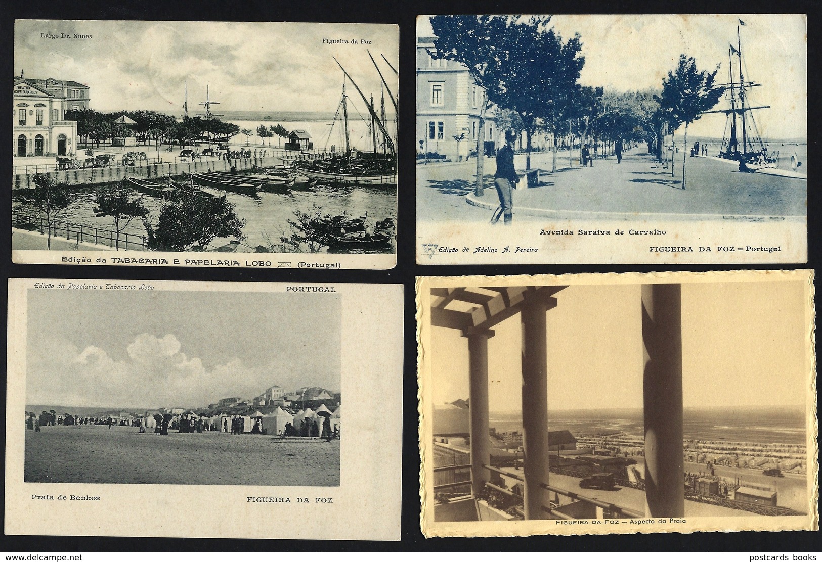 FIGUEIRA DA FOZ - Conjunto De 4 Postais Antigos PRAIA + CAIS... Set 4 Old Postcards (Coimbra) PORTUGAL - Coimbra