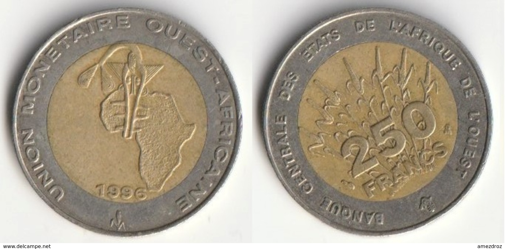 Piece 250 Francs CFA XOF 1996 Afrique De L'Ouest Origine Cote D'Ivoire (v) - Côte-d'Ivoire